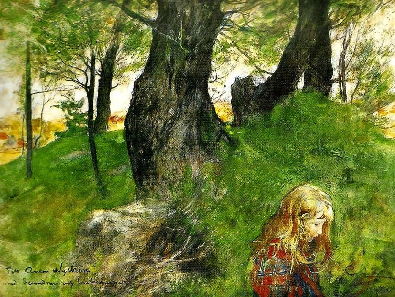 Carl Larsson Suzanne i en skogsbacke Flickan i skogen Spain oil painting art